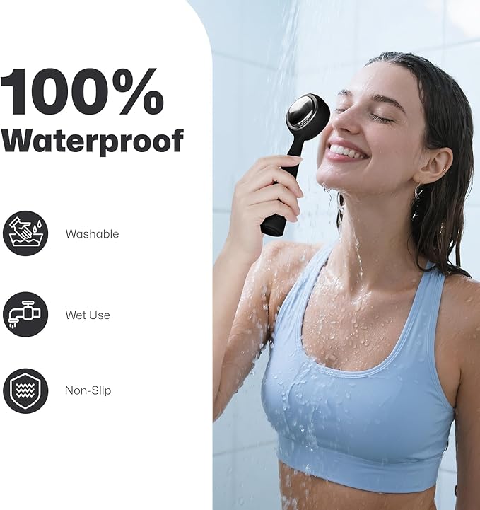 PRITECH Facial Cleansing Brush with 42° Constant‑Temperature Heating – Rechargeable Silicone Face Scrubber for Deep Pore Cleaning, Waterproof Vibrating Exfoliator for Women & Men (Black)