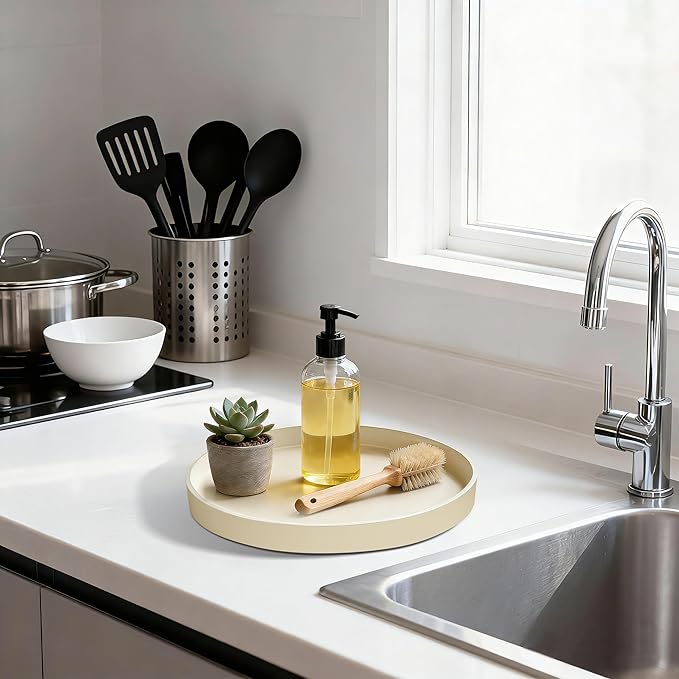 2 Pack 9" Bathroom and Vanity Tray, ABS Bathroom Counter Organizer， Coffee Table Decor for Perfume, Candles, Keys &More. Kitchen Countertop Organizer, Decorative Tray Soap Holder, Yellow