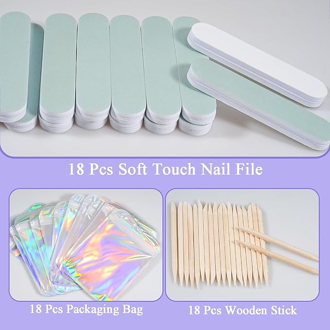 Disposable Manicure Kit Professional, 18 Set Press On Nail Tool Kit with Nail File, Nail Buffer, Nail Buffer Block, Nail Handle Brush, Wood Stick, Packaging Bag (Purple)