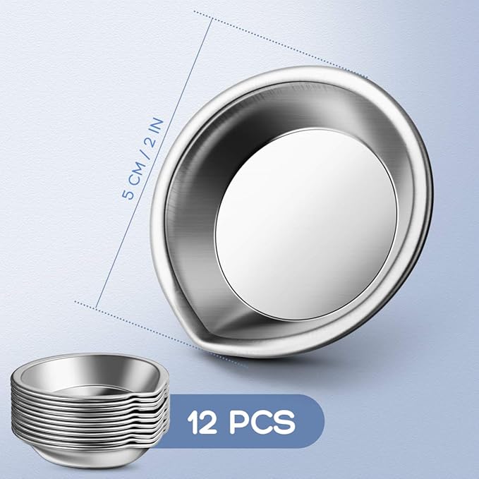 DOITOOL 12 PCS Stainless Steel Painting Color Palette, with Mouth 2 inch Painting Trays Makeup Palette Watercolors Small Round Mixing Palette Paint Tray, Pigment Mixing Cups for DIY Art Craft