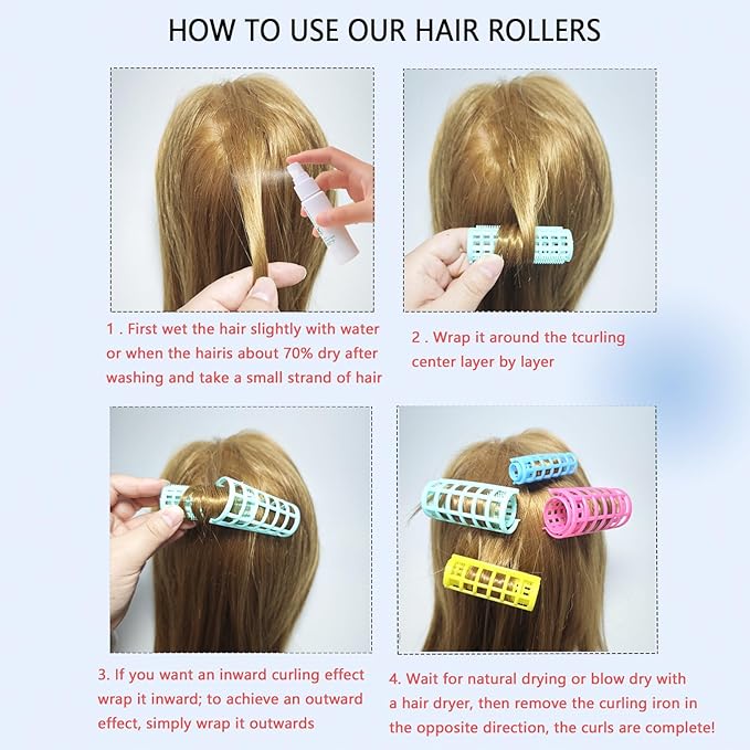 30Pcs Plastic Hair Curlers Set, Snap on Rollers Self Grip Heatless Rollers Hairdressing Curlers No Heat Curlers for Long Medium Short Thin Fine Hair with Mini Comb (5 Sizes) ﻿