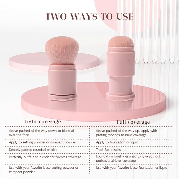 Retractable Makeup Brush, Kabuki Powder brush, Premium Retractable Kabuki Brush, Travel Blush Brush for Bronzer, Setting and Powder Makeup, Essential Tools for Flawless Makeup Application