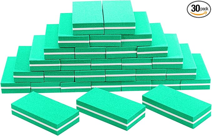Diesisa Buffer Block Nail File, 100/180 Grit Sponge Nail Buffers for Acrylic Nails, Mini Buffing Block Double Sided for Manicure Tools 30 Count - Green