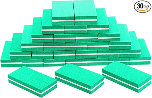 Diesisa Buffer Block Nail File, 100/180 Grit Sponge Nail Buffers for Acrylic Nails, Mini Buffing Block Double Sided for Manicure Tools 30 Count - Green