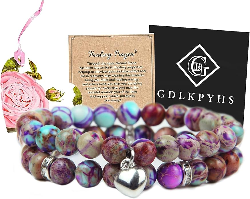 2Pcs Healing Crystal Bracelets for Women Handmade Beaded Bracelet Healing Prayers Crystal 8mm Natural Stone Beads Bracelet Stress Relief Get Well Soon Gifts