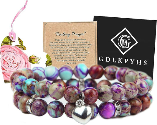 2Pcs Healing Crystal Bracelets for Women Handmade Beaded Bracelet Healing Prayers Crystal 8mm Natural Stone Beads Bracelet Stress Relief Get Well Soon Gifts