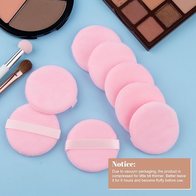 25 Pack Round Powder Puffs for Foundation Makeup Applicators, Soft Cotton Skin-Friendly Face Powder Sponge Velour Velet Puffs Pads for Cream Cosmetics- Pink