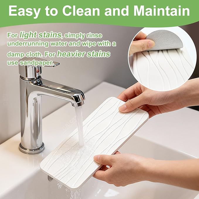 Water Absorbing Stone Tray for Bathroom Sink Stone Drying Mat for Kitchen Counter Diatomite Sink Soap Dispenser Trays Quick Dry Mat Kitchen Decor Diatomaceous Earth Vanity Tray Bathroom Accessories