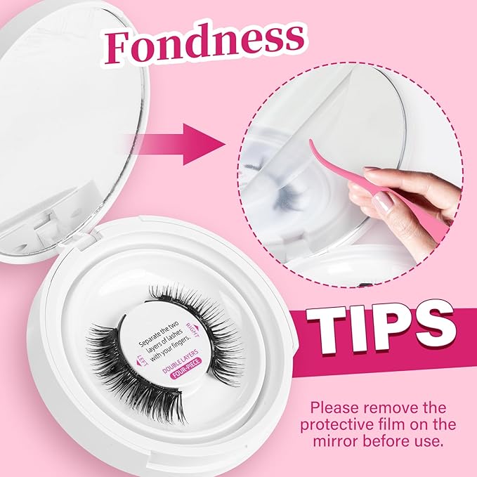 Reusable Magnetic Eyelashes with Applicator No Glue Needed Magnetic Lashes Kit 4Pcs Magnets Per Piece No Glue Needed False Eyelashes Waterproof,Cruelty Free,Easy To Wear (1pair, Fondness)