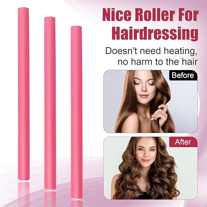 AIDUCHO 30 Pcs Heatless Hair Curlers 7 x 0.39 Inch Flexible Curling Rods Soft Foam Rollers No Heat Bendable Hair Rods Roller for Women Short Medium Long Hair, Pink