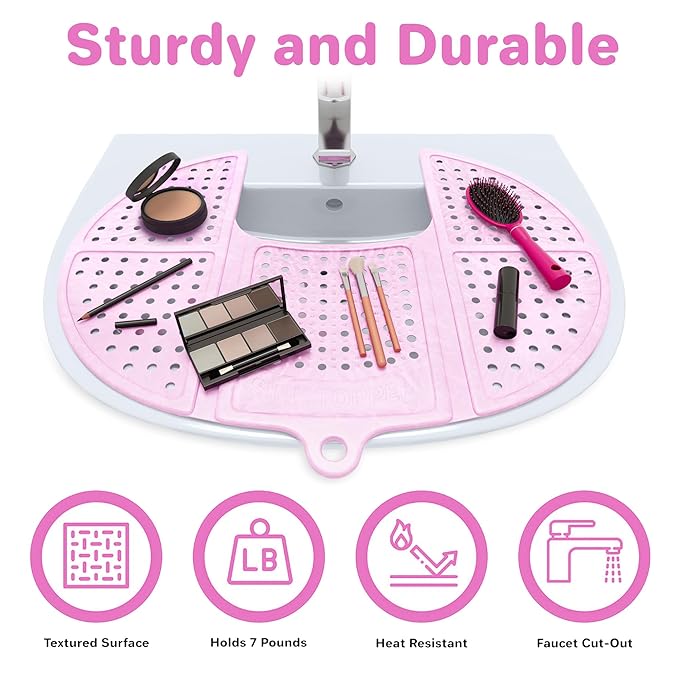 Sink Topper Bathroom Sink Cover for Counter Space & Storage Saver | RV Must Haves | Silicone Foldable Beauty Makeup Brush Cleaning Mat | Hot Tools Organizer | RV Sink Cover | Standard, Pink