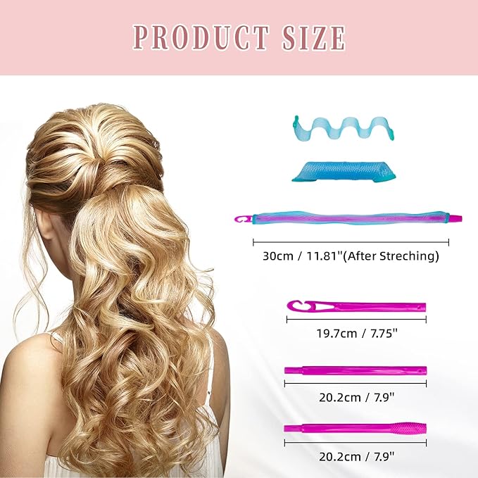 30pcs Heatless Hair Curlers Rollers Spiral Curls Styling Kit with 2 Sets Styling Hooks,No Heat Curlers for Women Girl's (12 Inch/30 cm).