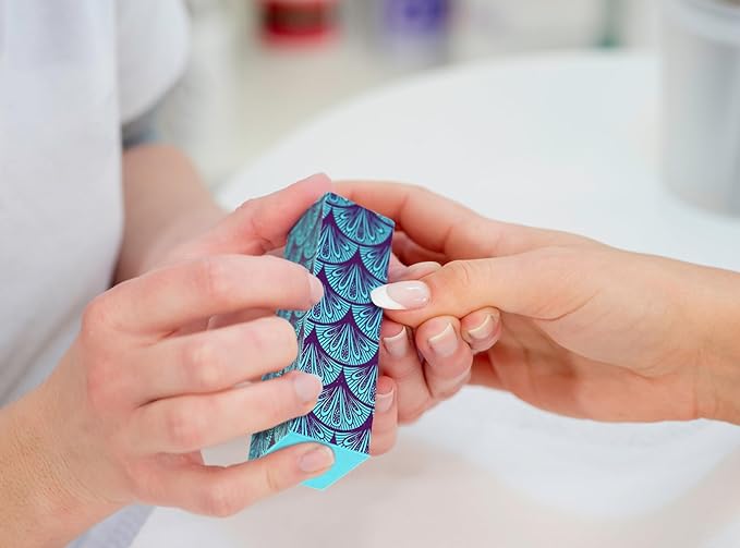 Iconikal Nail Buffer Block, 18-Pack, 3-Way Fingernail Shaping and Smoothing, Teal Damask
