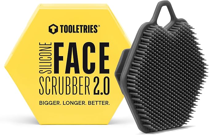 TOOLETRIES Men’s Face Scrubber 2.0 - Silicone Facial Cleansing Brush for Daily Use, Larger Surface Area, Longer Bristles for Deeper Exfoliation, Quick-Dry Design, with Hang Loop - Charcoal