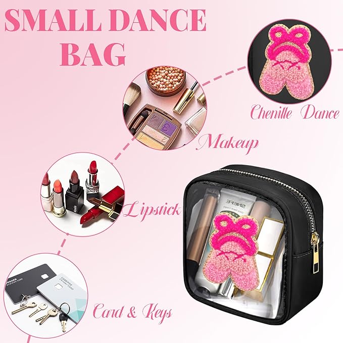 2 Pcs Chenille Letter Bags for Dance Recital Gifts Small Ballet Dance Makeup Bag with Handle and Zipper Waterproof Nylon Portable Toiletry Bag, Dance Competition Must Haves