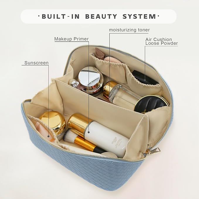 JINYIBAGS Travel Makeup Bag – Large Cosmetic Organizer with Waterproof PU Leather, Smooth Double Zipper & Tear-Resistant Lining, Toiletry Pouch for Women (Ice)