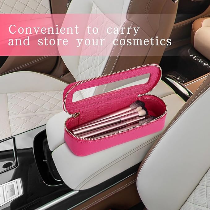 Makeup Brush Bag Slim Clear Makeup Bag Travel Cosmetic Case and Brush Holder Waterproof Toiletry Makeup Bag with Zipper Purse Organizer for Women (Fuxia, Slim)