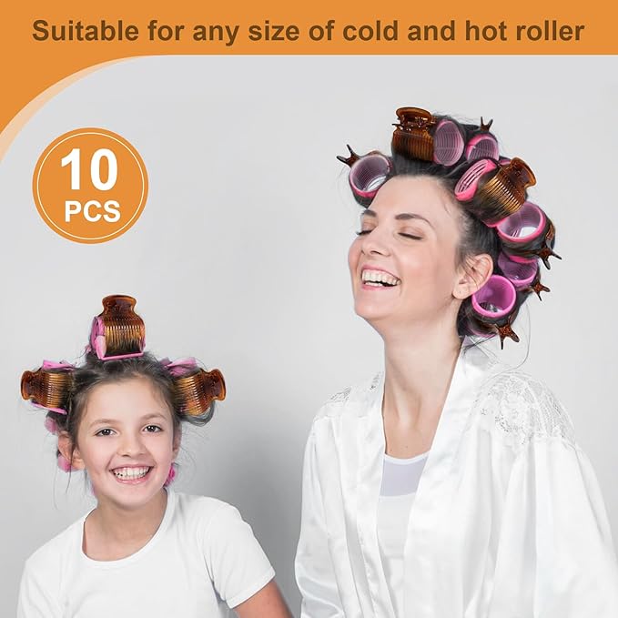 Hot Roller Clip -10PCS Hair Roller Clips - Hair Curler Claw Clip - Replacement Roller Clips for Women Girls Hair Section Styling - Brown