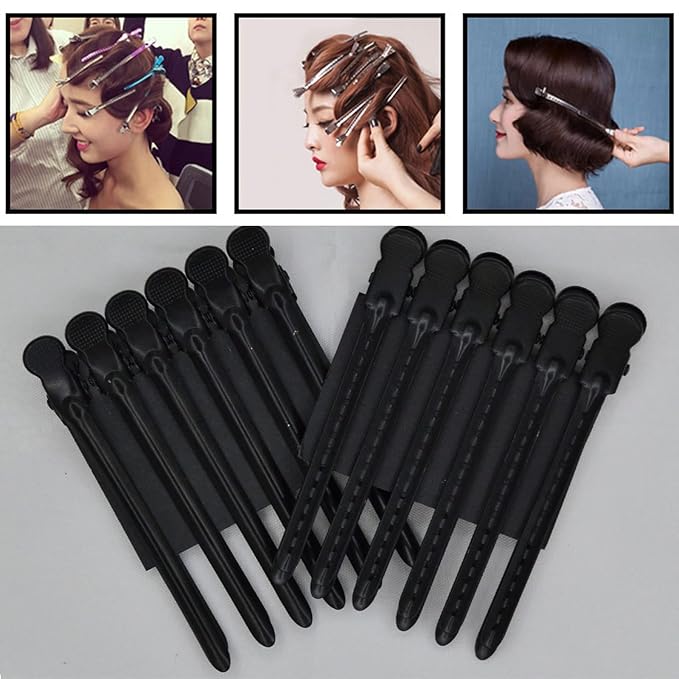 12 Pcs Metal Duckbill Hair Clips for Hair Sectioning Alligator Hair Clips for Styling Dividing Duck Bill Clips with Anti-Slip Holes Salon Barber Styling Tools
