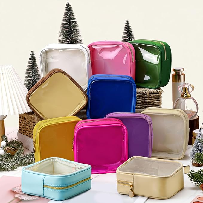 Kacctyen 12 Pcs Mini Makeup Bag Nylon Small Pouch for Purse Mini Square Nylon Pouch with Zipper Small Cosmetic Travel Makeup Bag Purse Organizer for Women (Bright Color,Translucent)