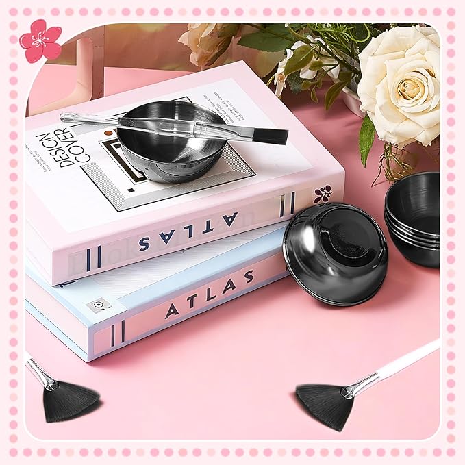 36 Pcs Esthetician Supplies for Facials Set Includes 12 Stainless Steel Facial Bowls 12 Brushes 12 Flat Facial Spatula Mask Cosmetic Applicators for Women Mask Mixing Tools Kit (Black)