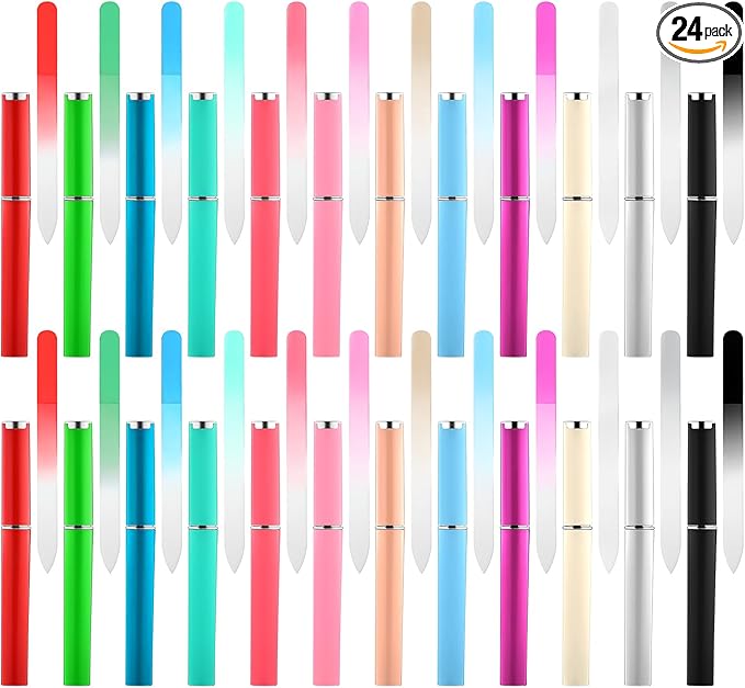 24Pcs Glass Nail File with Case, Double Sided Finger Nail Files Crystal Professional Fingernail Files Set Manicure Women Care for Natural, Pedicure, Artificial, Fake Nails
