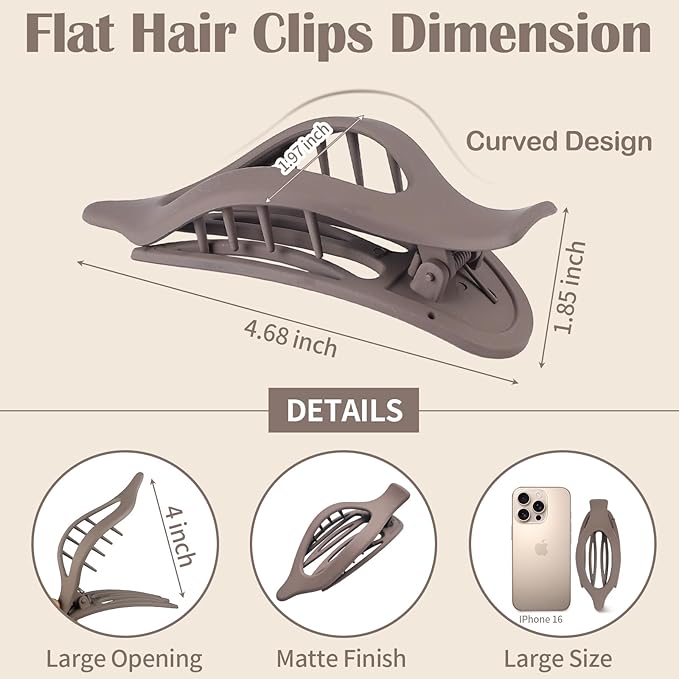 9 Pack Flat Hair Clips for Women, Matte Claw Clips for Thick & Thin Hair, Suitable for Driving (Beige,Light Beige,Taupe)