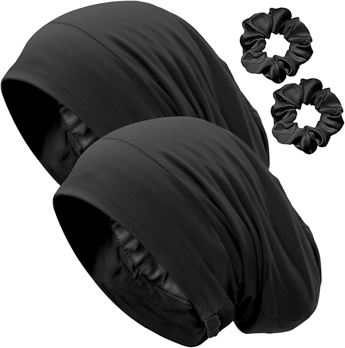 Satin Lined Bonnet for Sleeping Women Men - Adjustable Sleep Cap, Slouchy Beanie Hair Wrap for Curly Braid Locs