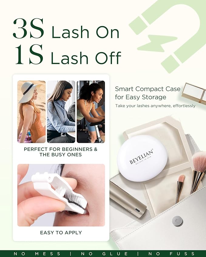 BEYELIAN Magnetic Eyelashes with Applicator, Upgrade Soft Magnetic Lashes Portable Magnetic Eyelashes Natural Look, Reusable, No Glue Needed Fales Eyelashes AJH068 (All-In-One & Comfortable)