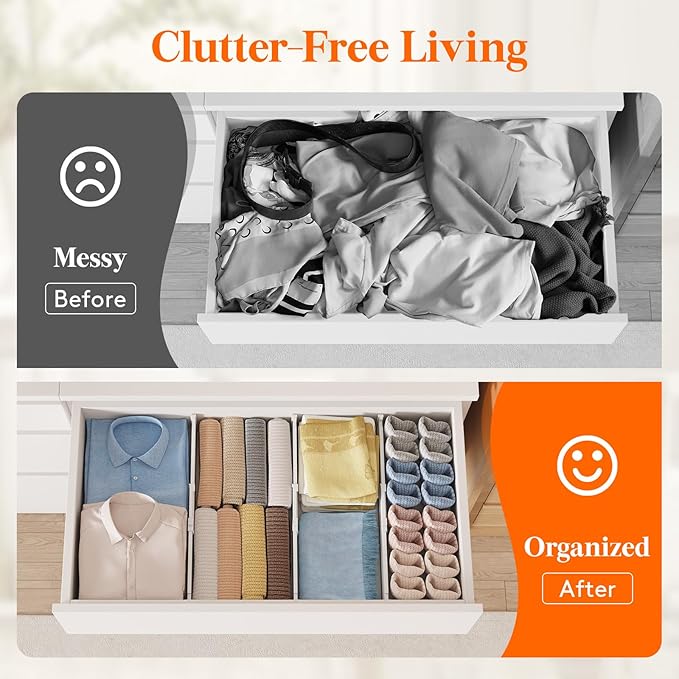 Lifewit 4" High 9 Pack Drawer Dividers, 35 –55cm/13.8-22.5" Drawer Divider for Clothes, Adjustable Dresser Drawer Organizers, Plastic Drawers Separators for Clothes, Bedroom, Bathroom, Kitchen, Office
