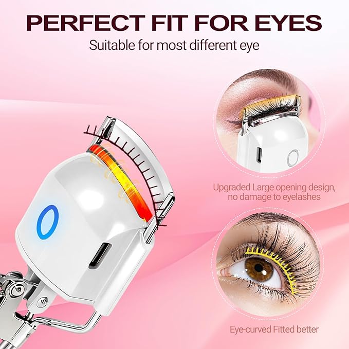 Heated Eyelash Curler Electric Eyelash Curlers 8s Fast Heating Lash Curler Safe Anti-Burn Lash Curler Intelligent Temp Control rizador de pestañas for 24H Long Lasting Curls (White)