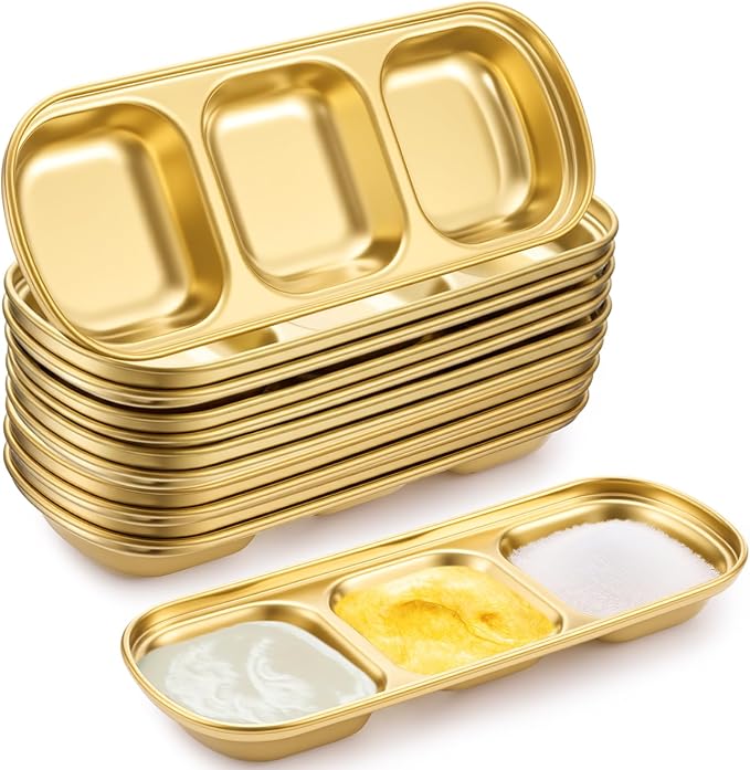 12 Pcs DIY Esthetician Bowls Face Mask Tray Esthetician Supplies Stainless Steel Compartment Serving Tray Women Skincare Products for Spa Salon Aesthetician Beauty, Nail Art (Gold,Medium)