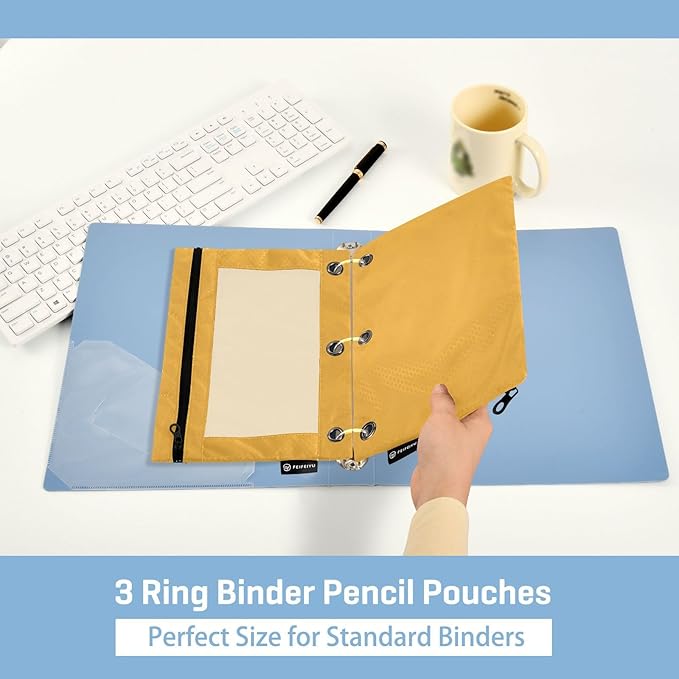 Yellow Orange Pencil Pouch for 3 Ring Binder 2 Pcs Binder Pencil Pouches with Zipper Pocket Pencil Case Bag with Clear Window Pencil Bag for Storing Office Home College Supplies