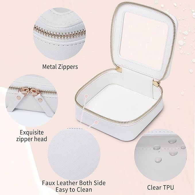 Small Clear Makeup Bag for Women Mini Cosmetic Bag Travel Toiletry Bag Purse Organizer with Zipper Car Essentials (White, Mini)