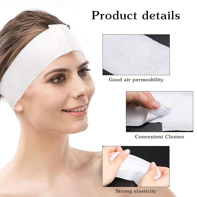 Pimoys 60 Count Spa Headband for Women Disposable Skincare Headbands for Facials Esthetician Supplies Stretch Headbands for Women's Hair