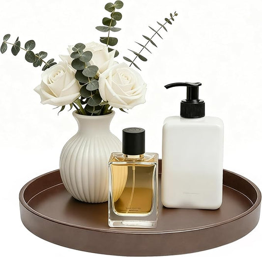 2 Pack 9" Bathroom and Vanity Tray, ABS Bathroom Counter Organizer， Coffee Table Decor for Perfume, Candles, Keys &More. Kitchen Countertop Organizer, Decorative Tray Soap Holder, Brown