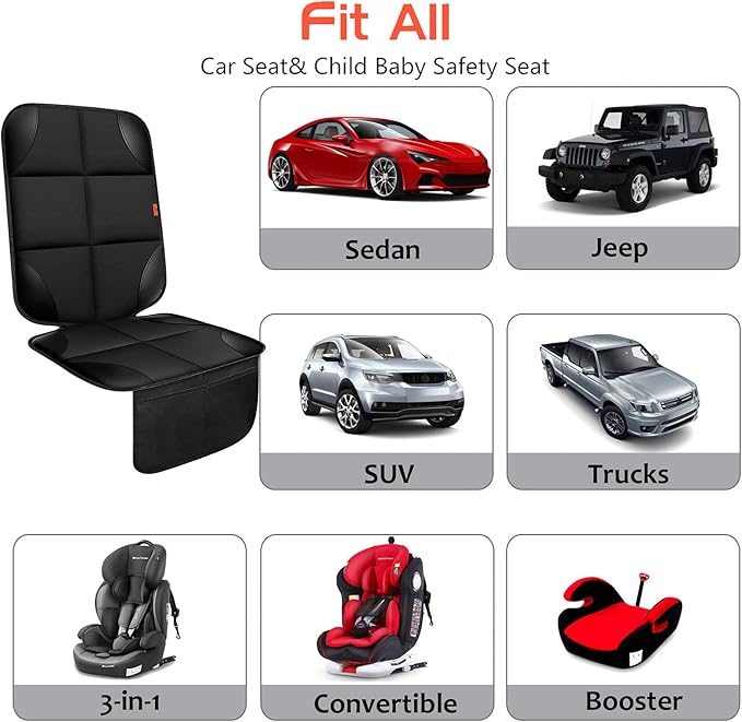 Car Seat Protector 1 Pack Car Seat Cushion Mat Thickest Padding,Waterproof 600D Fabric Car Seat Covers for Non-Slip Backing Mesh Pockets for Baby and Pet (Gray, 2 Pcs)