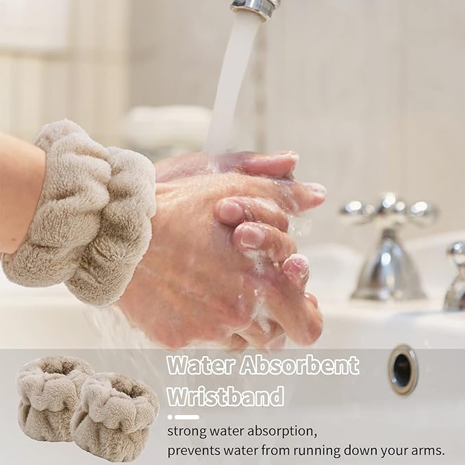 WHAVEL Face Washing Wristbands (6 Pairs), Absorbent Spa Wristbands for Washing Face Sweatband Wash Bands, Prevent Liquid from Spilling Down Arms