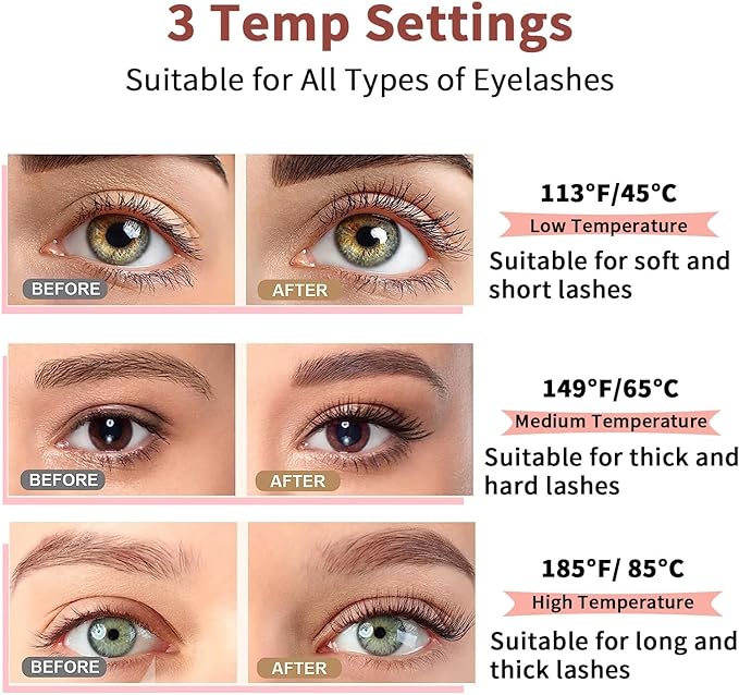 Heated Eyelash Curlers, Heated Lash Curler Rechargeable Eyelash Curler Natural 24 Hours Long-Lasting, Electric Eye Lash Curler Heat with 3 Temp Settings Makeup Tool for Girls Women- Pink