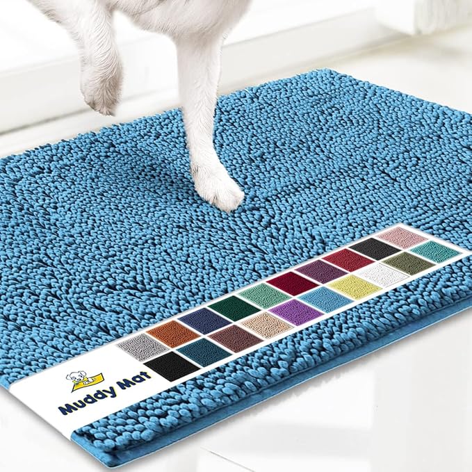 Muddy Mat® | Super Absorbent Door Mat Indoor, Microfiber Quick Dry Chenille Entryway Rug, Non-Slip Front Door Mat, Indoor Mats for Entryway, Machine Washable Pet Rug, Sky Blue 24"x35"