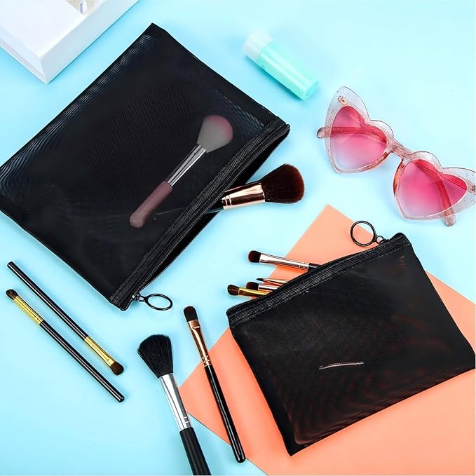 6 Pieces Mesh Makeup Bags Mesh Cosmetic Bag Portable Travel Organizing Zipper Pouch Toiletries Makeup Pouches for Home Office Travel Accessories