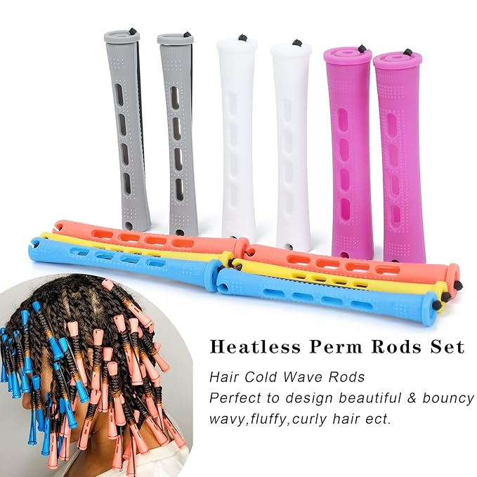 60 Pcs Hair Perm Rods Set 6 Sizes Perm Rods For Long Short Hair,Plastic Cold Wave Rollers For Hairdressing Hair Styling Tools