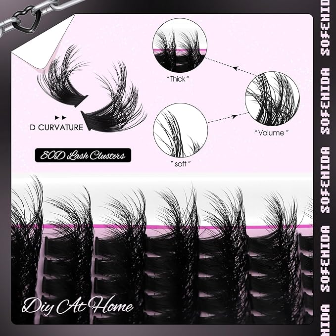 SOFENIDA Lash Clusters 80D Individual Cluster Lashes 10-18mm Volume Eyelash Clusters D Curly Cluster Eyelash Extensions 3D Thick Lash Clusters Wispy Lashes Clusters(80D-10-18MIX Lashes)