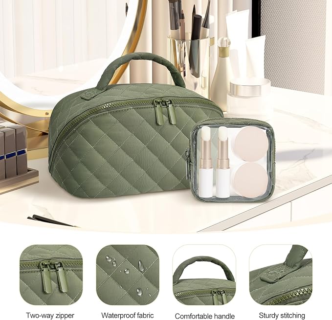 Makeup Bag, Quilted Makeup Bag, Puffy Travel Make up Bags, Cosmetic Organizer Bag, Waterproof Toiletry Bag for Women