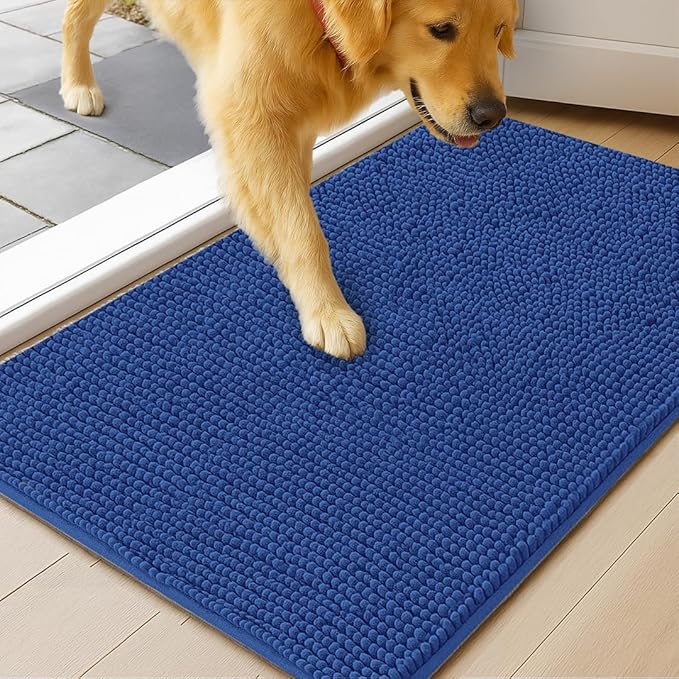 MudGuard Mat™ Dog Door Mat for Muddy Paws, Super Absorbent Microfiber, Non-Slip Indoor Mat, Quick Dry Chenille Mud Mat for Dogs & Entryway, Washable, Navy Blue 36" x 60"