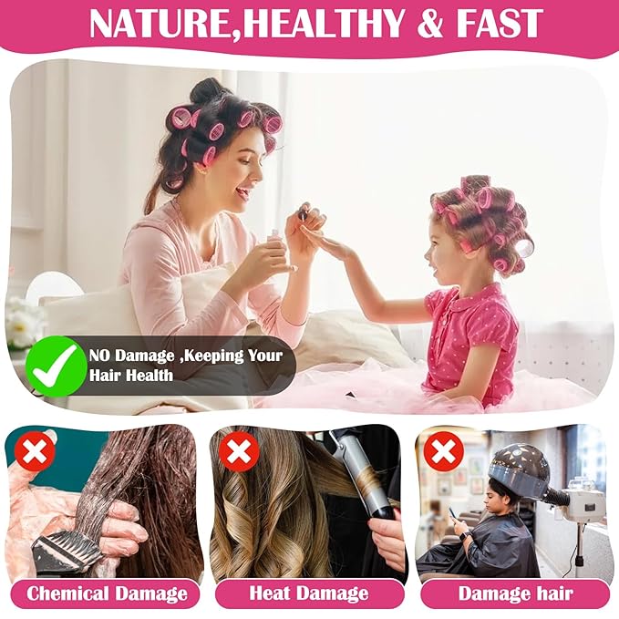 12 Piece Hair Roller Set with Clips, Self Grip Hair Rollers Hair Curler for Long Medium Short Hair, Random Color (3.6cm)