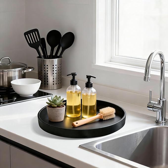 2 Pack 10" Bathroom and Vanity Tray, ABS Bathroom Counter Organizer， Coffee Table Decor for Perfume, Candles, Keys &More. Kitchen Countertop Organizer, Decorative Tray Soap Holder, Black