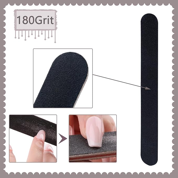 24 Pack Professional Emery Boards - 100/180 Grit Nail File Pack for Acrylic and Natural Nails, Black