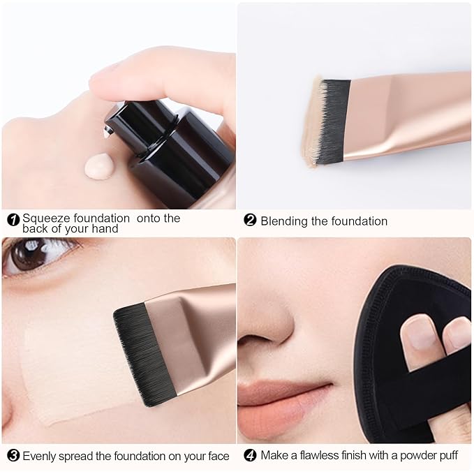 2Pcs Flat Foundation Brush,Face Mask Brush Makeup Spatula Facial Brush for Liquid Foundation Mask,Premium Face Korean Makeup Brush for Blending Cream (Silver&Rose Gold)