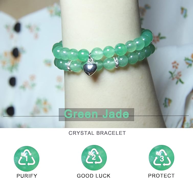 2Pcs Healing Crystal Bracelets for Women Handmade Beaded Bracelet Healing Prayers Crystal 8mm Natural Stone Beads Bracelet Stress Relief Get Well Soon Gifts